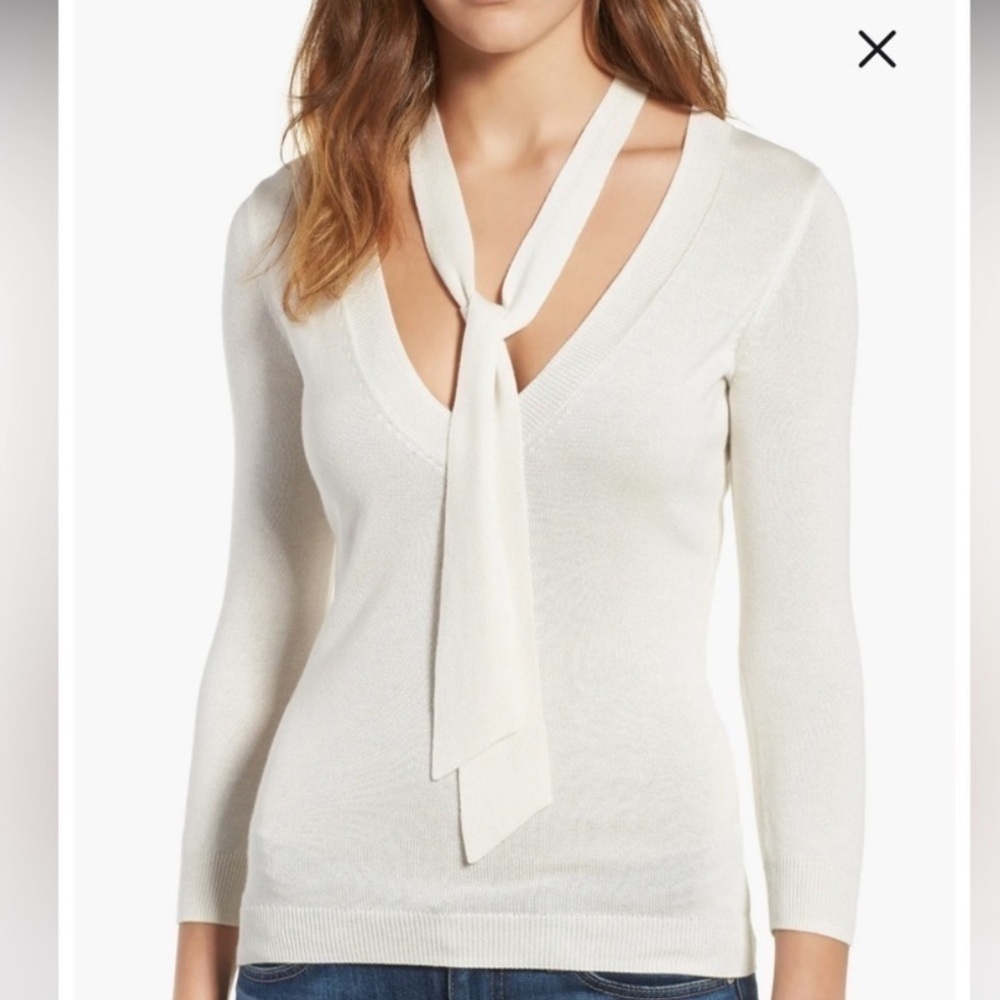AG Adriano Goldschmied Winnie Tie Neck Cashmere Blend Sweater